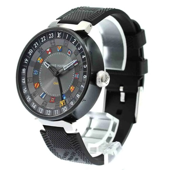 LOUIS VUITTON Tambour Moon Dual Time QA097 GMT gray Dial Quartz Men's_876530 - Picture 1 of 6
